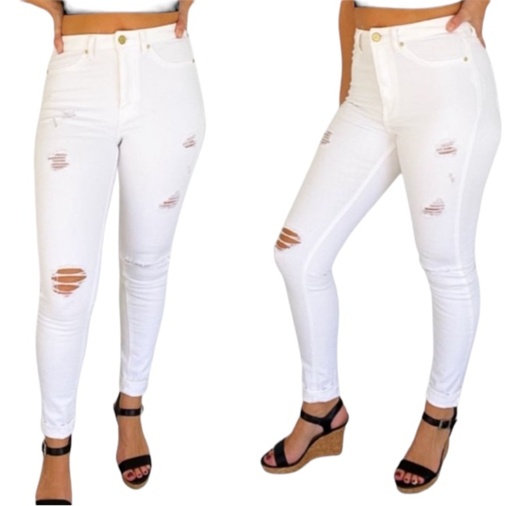 Missguided white high waist distressed skinny jeans size 2